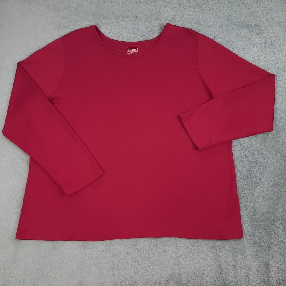 L.L. Bean 100% Supima Cotton Top Red Long Sleeve Tee Shirt Womens 1X Crewneck